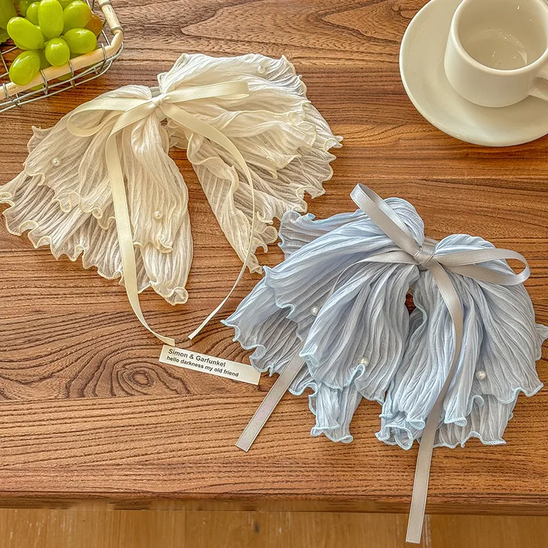 

1pc elegant bow mesh pearl grab clip, super fairy head coil shark clip, half-tie hair clip headwear temperament hair clip