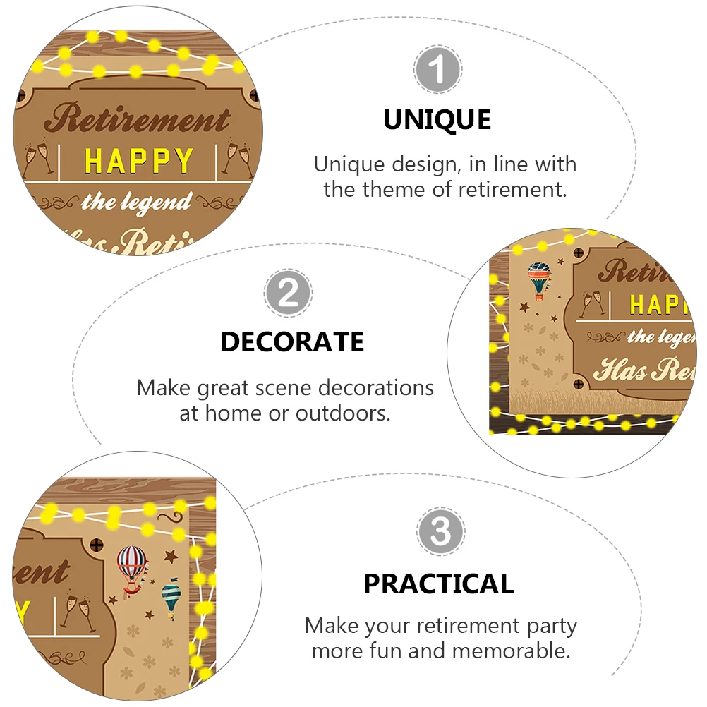 

Retirement Banner Hanging Flag For Outdoor Decoration Bunting Supplies Party Accessory Brown Creative Design Unique Pattern