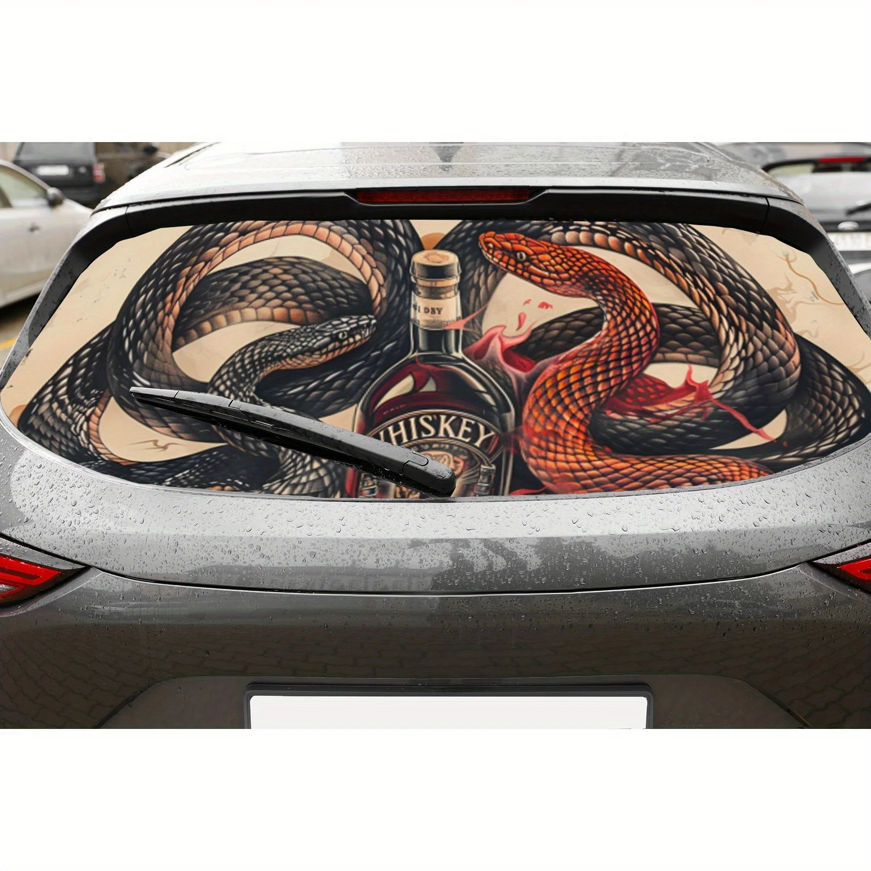 

Перфорированные автомобильные виниловые обертывания из ПВХ со змеями и виски, прочная наклейка на заднее лобовое стекло автомобиля, водонепроницаемая наклейка на заднее окно автомобиля,