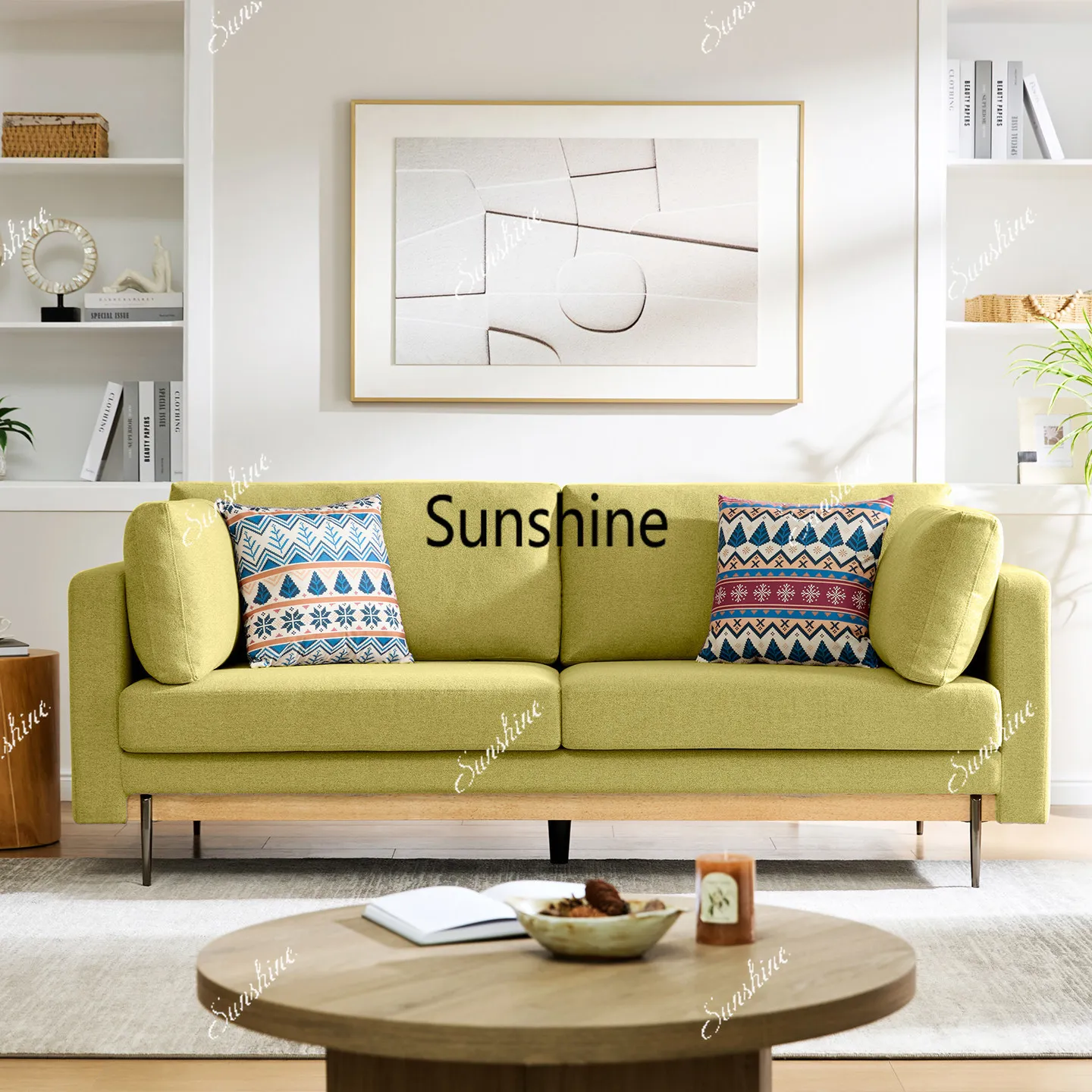 Light luxury living room straight row sofa apartment concubine integrated guest sofa