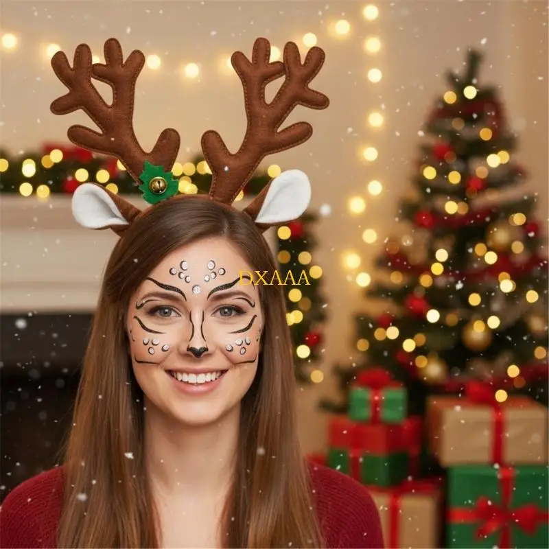 مجموعة ملصقات تزيين عيد الميلاد من القماش الآمن للأطفال من DXAA على شكل قرون الرنة