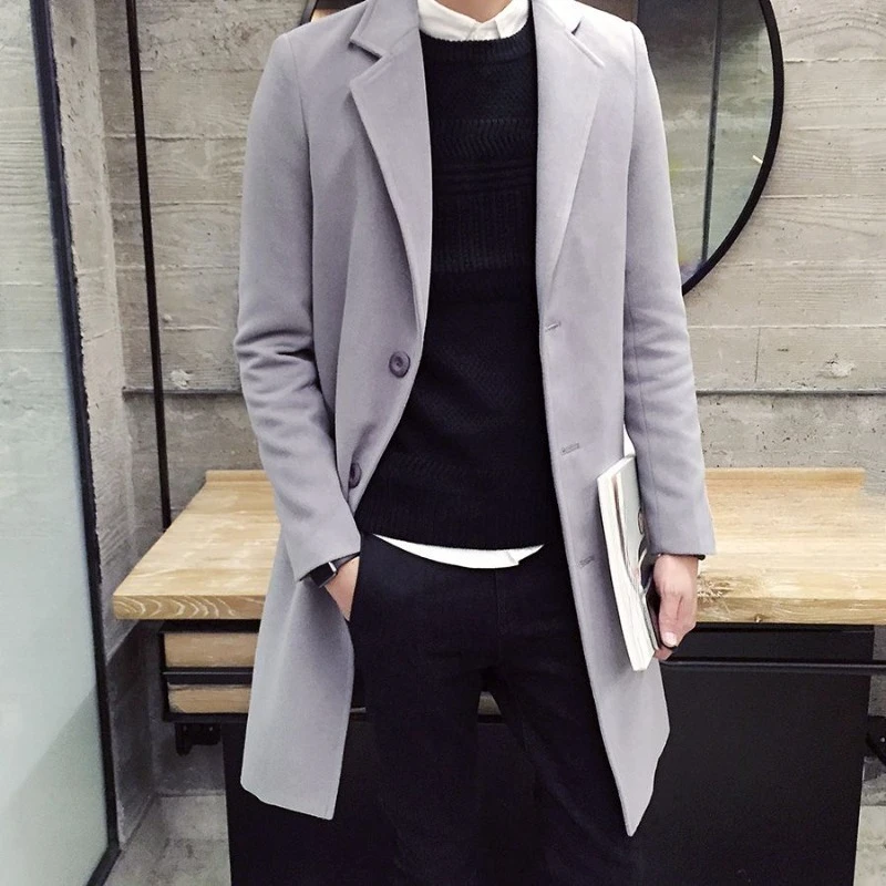 

Men's Winter Jacket Slim Fit Woolen Trench Coat with Inner Lining Mid Length Formal Wear Outerwear for Men's Wardrobe Essential​