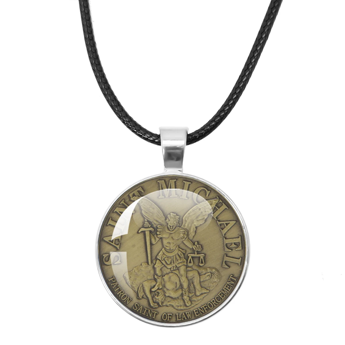 Necklace Archangel St.Michael Protect Me Saint Shield Protection Charm Russian Orhodox Leather Rope Necklace Jewelry Gift