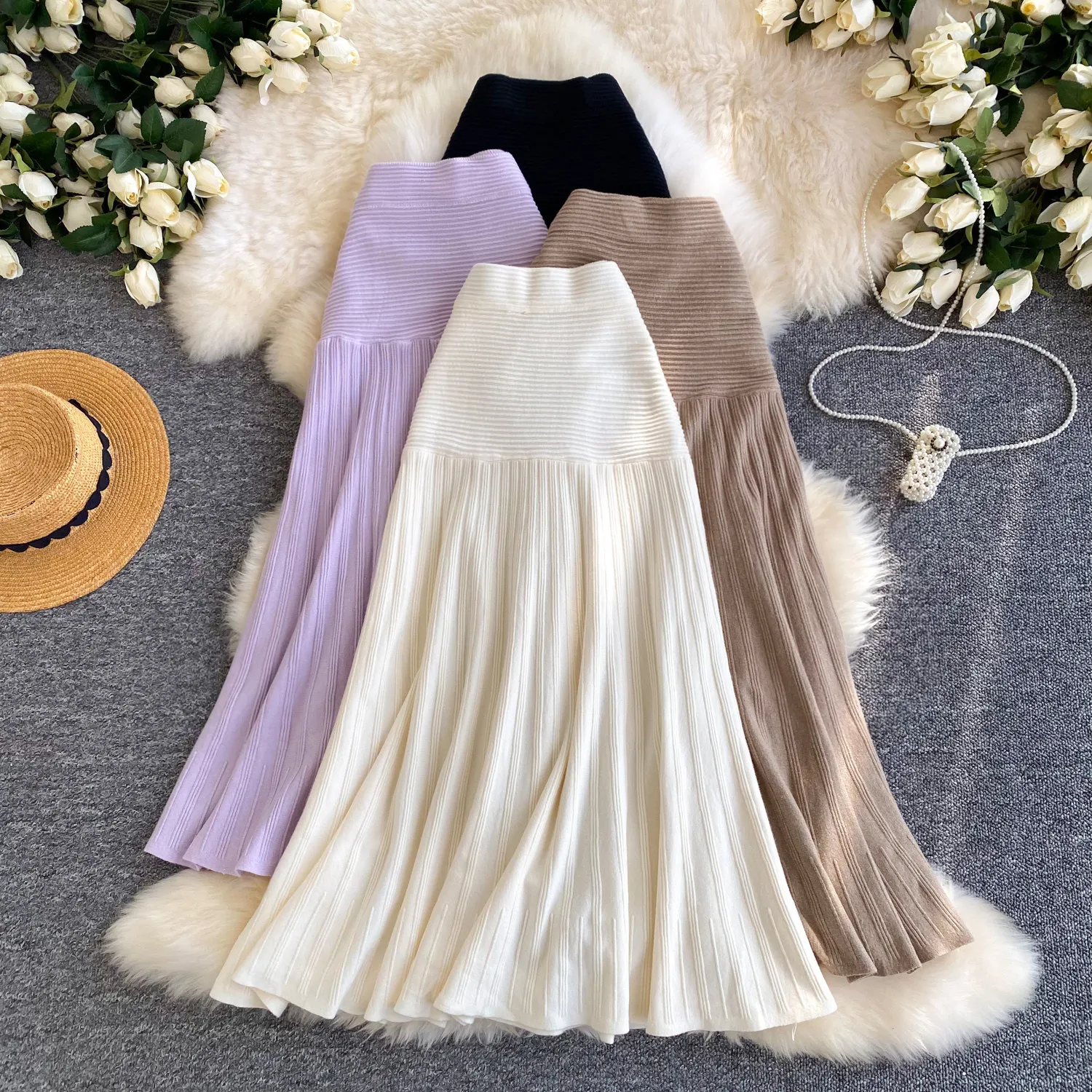 

Белая женская юбка миди А-силуэта, облегающая, трикотажная, однотонная, с завышенной талией, повседневная, элегантная, в стиле Y2K, уличная мода, для работы, весна 2026