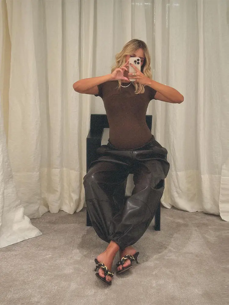 Street PU Leather Bloomers Women Elastic Waist Hip Hop Wide Leg Pants Street Ba… - Image 6