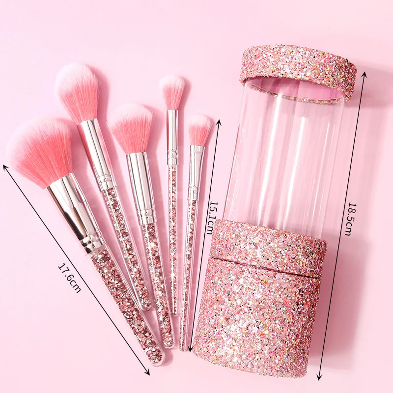 Set di pennelli per trucco scintillante da 5 pezzi, pennelli per fard e cipria, kit di pennelli cosmetici adatti ai viaggi per principianti, trucco tutto in uno