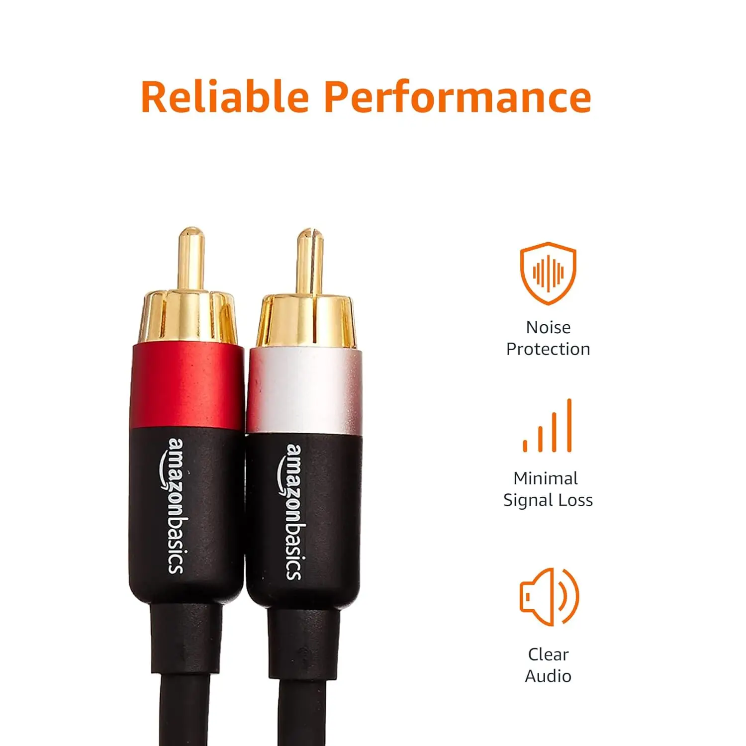 كابل صوت Basics 2 RCA لمكبر الصوت أو مكبرات الصوت النشطة أو مضخم الصوت مع مقابس مطلية بالذهب، 4 أقدام، أسود