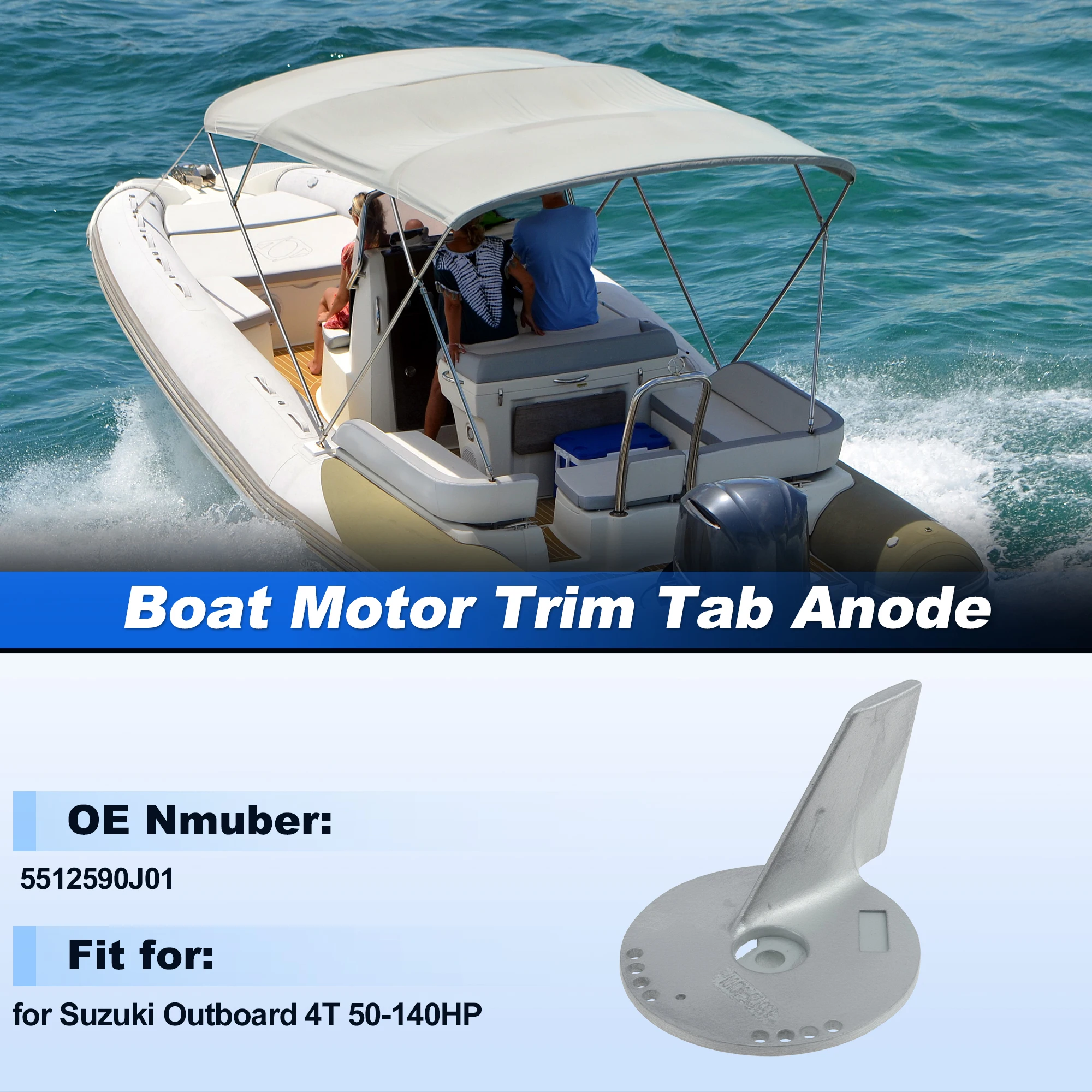 UXCELL Trim Tab Anode 5512590J01 for Suzuki Outboard 4T 50-140HP 1 Pcs