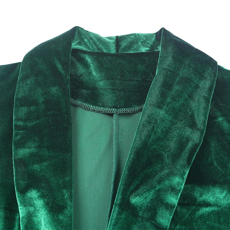 CyiExi Green/Yellow Woman Casual Pocketed Velvet Blazer Vintage Long Sleeve Daily Office Ladies Autumn Solid Blazers with Pocket