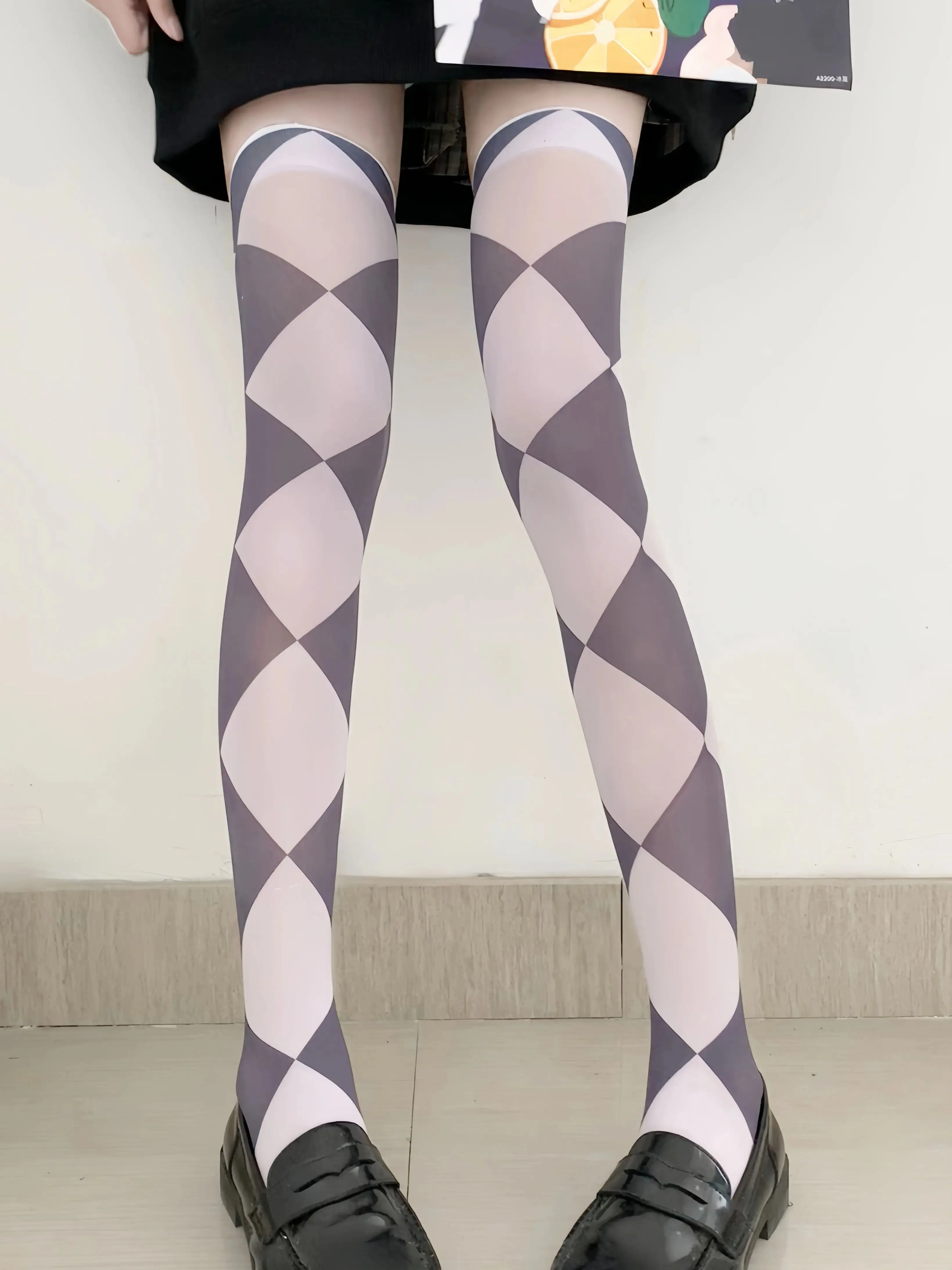 Lolita velvet over the knee thigh high JK stockings Lolita over the knee socks color matching plaid printed stockings ladies