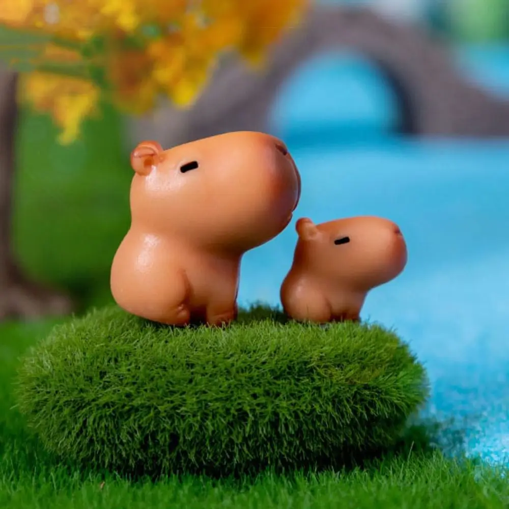 Resin Cartoon Capybara Statue Pink Accessories Miniature Capybara Figurines Fairy Garden Scene Model Mini Animals Figurine