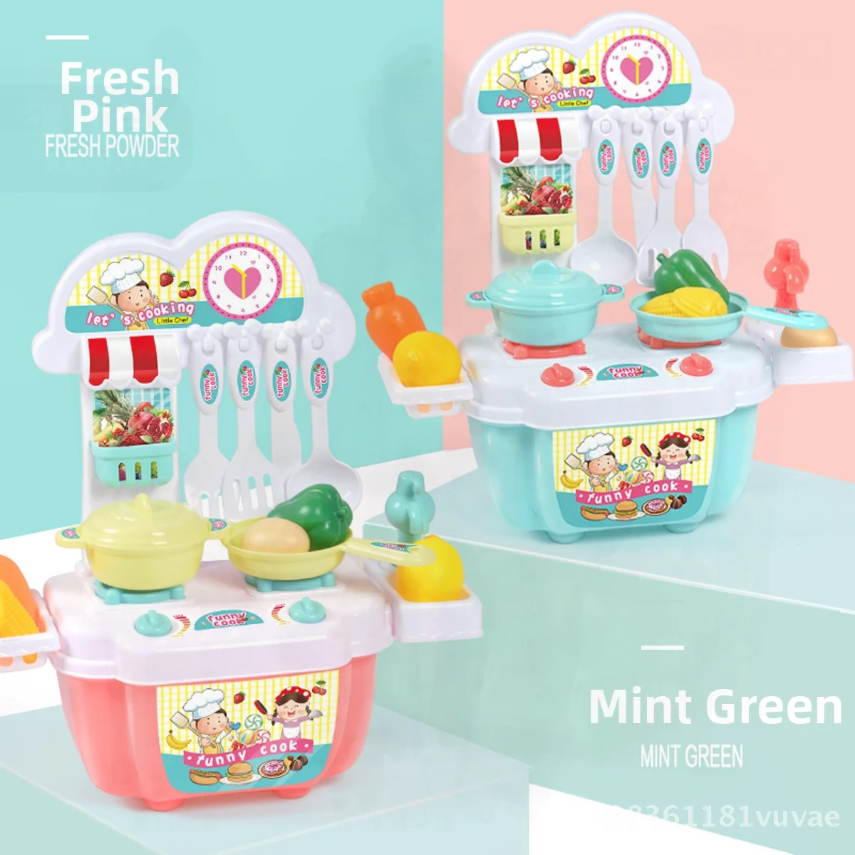 Eendelig kinderspeelhuisje Keukenspeelgoedset Roze/Mintgroen Eettafel Koken Fantasiespeelgoed voor meisjes van 4-6 jaar