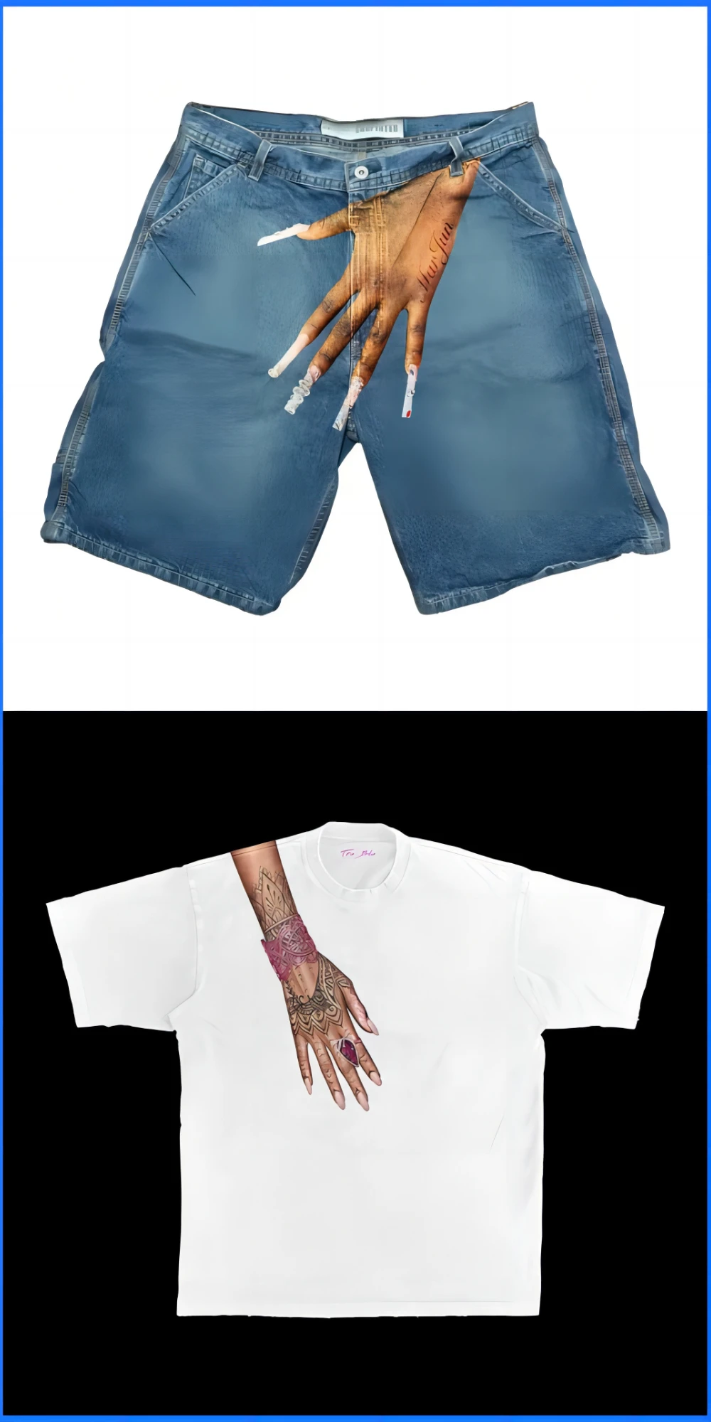 2024 Summer Retro Palm Print Denim Shorts Suit Street Men and Women Blue Loose New Gothic Sports Pants Basketball Shorts Traf