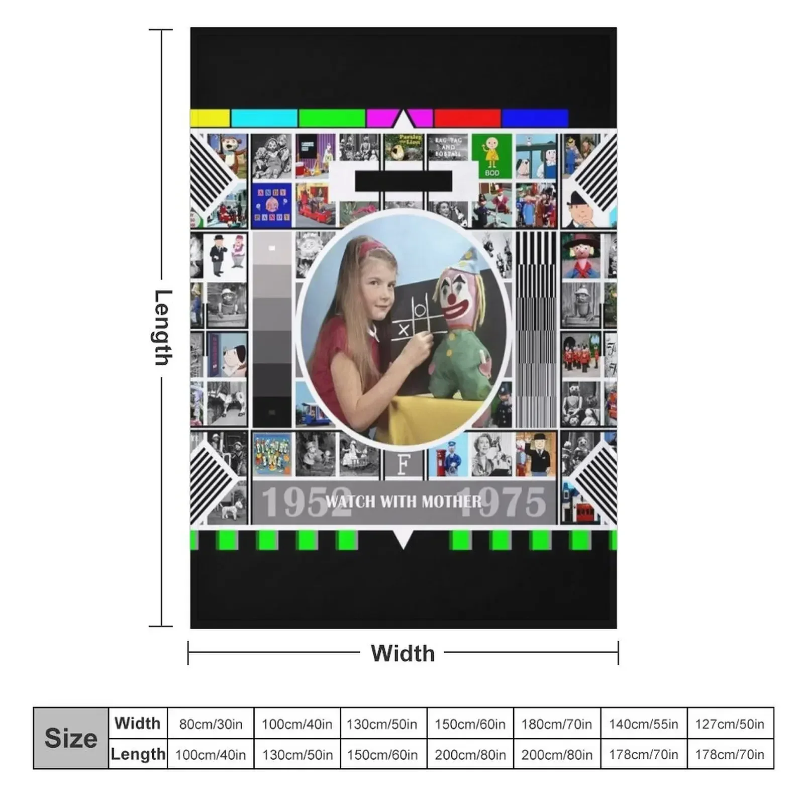 British Test Card 1952 - 1975 Watch With Mother Pop Art V1 Throw Blanket Furrys Retros Blankets