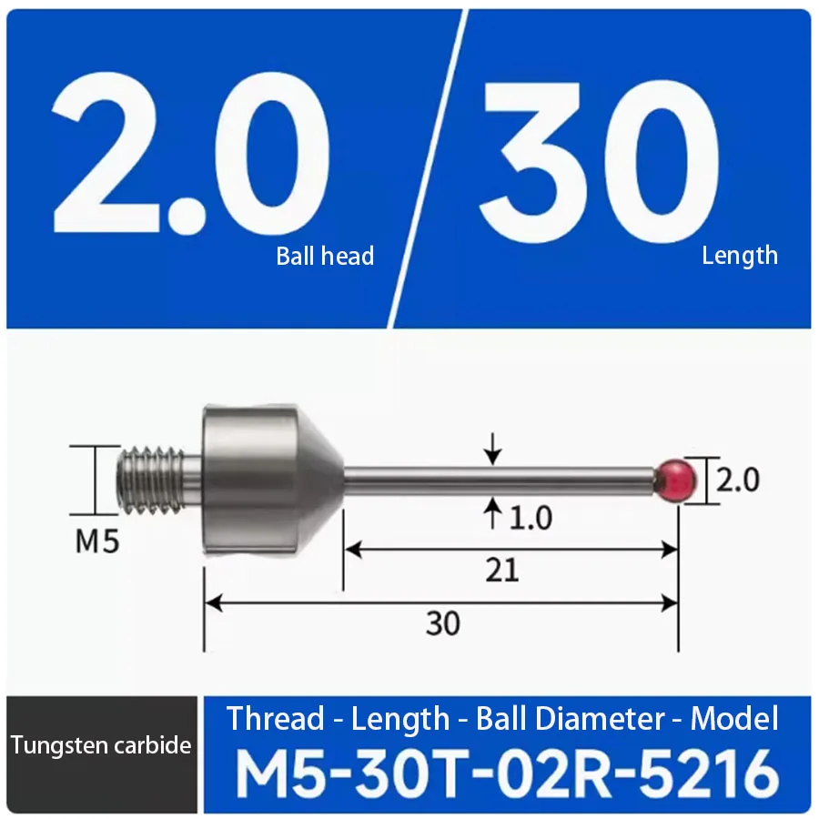 M5 drie coördinaten meetnaald, wolfraamcarbide meetstaaf, driedimensionale robijnrode meetbalsonde