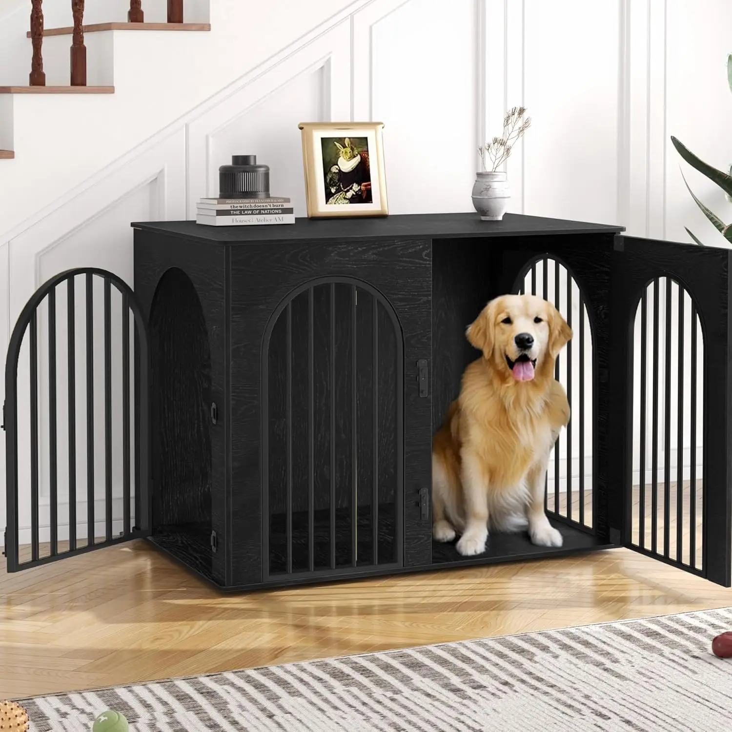 

44.1' Wooden Dog Crate Furniture, Indoor Dog Kennel Dogs Cage for Small/Medium/Large Dogs, Heavy Duty