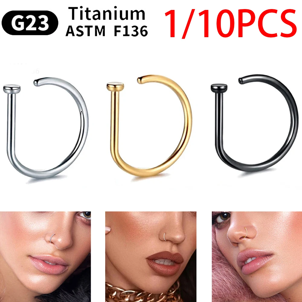 G23 Titanium G23 Titanium Nose Ring Piercing D-shaped Medical Tragus Helix Stud Hoop Earring Septum Ring wholesale Body Jewelry