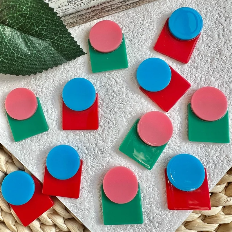 Free shipping 50pcs/lot color print geometry rounds square shape acrylic Splice beads diy jewelry garment hair accessory