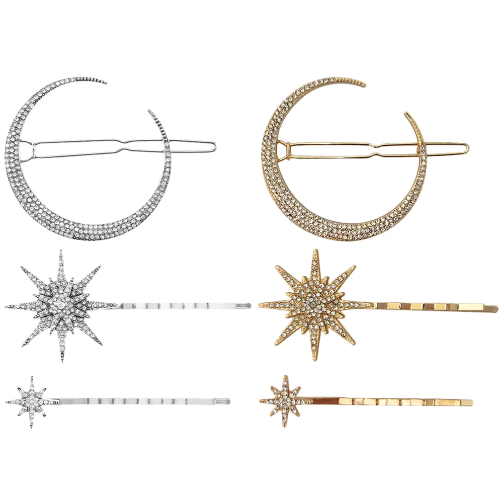 

2 Sets Rhinestone Hair Pin Retro Geometric Diamond Hairpin Gold Clips Golden Headgear for Women Miss Moon Accessories