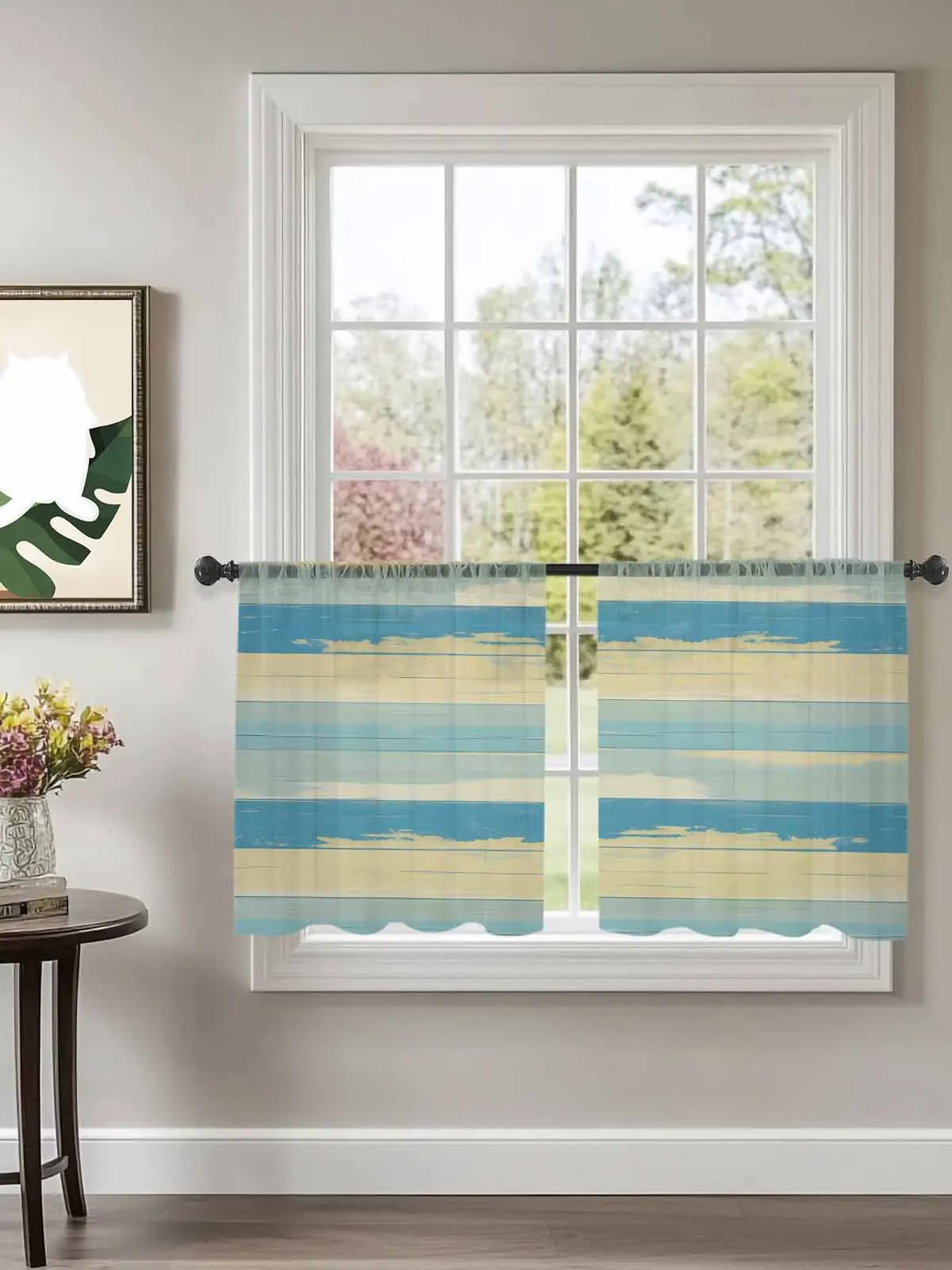 

Blue Yellow Mottled Stripes Tulle Curtains For Bedroom Children Living Room Decor Sheer Curtains