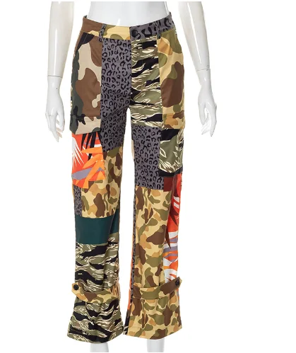 

Fashion Women's Wear 2022 Autumn New Print High Waist Slim Casual Loose Camo Pants