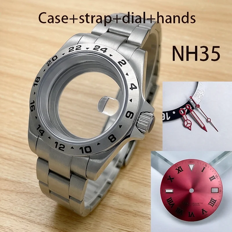 40mm NH35 Watch Case Mod Kit - Digital Bezel, Stainless Steel, Sapphire Crystal, Dial Hands & Luminous Strap for NH35 Movement
