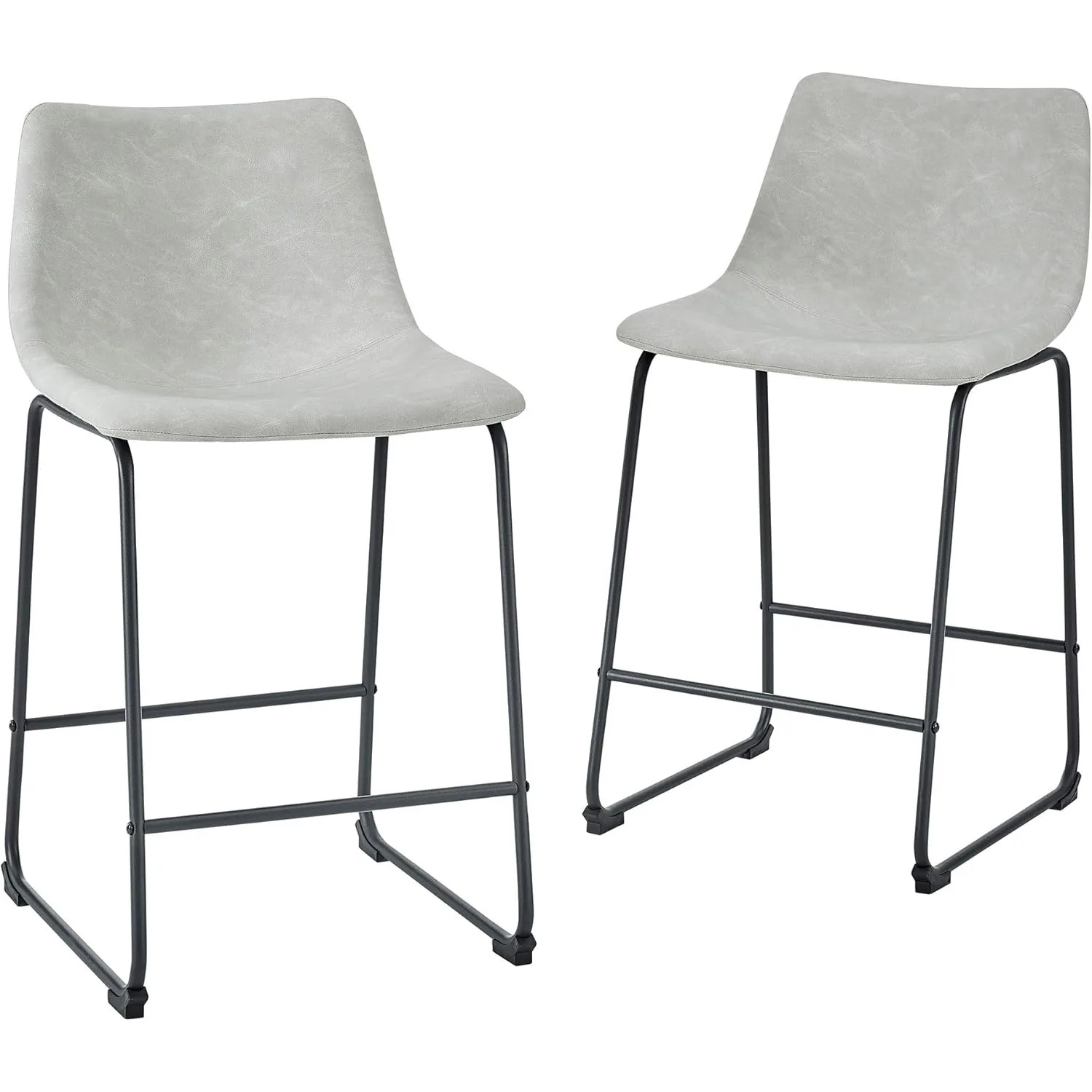 Douglas Urban Industrial Faux Leather Armless Counter Chairs, Set of 2, Grey（20