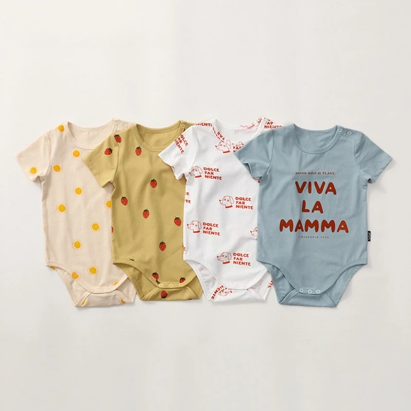 Baby Cotton Short Sleeve Romper Triangle Bodysuit Summer Newborn Unisex Snap Closure Jumpsuit Newborn Boy Girl Triangle Romper
