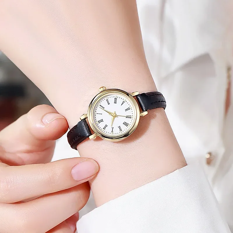 Women Brown White Small Watches Versatile Thin Strap Leather Band Ladies Quartz Watch Wristwatch Clock Reloj Mujer