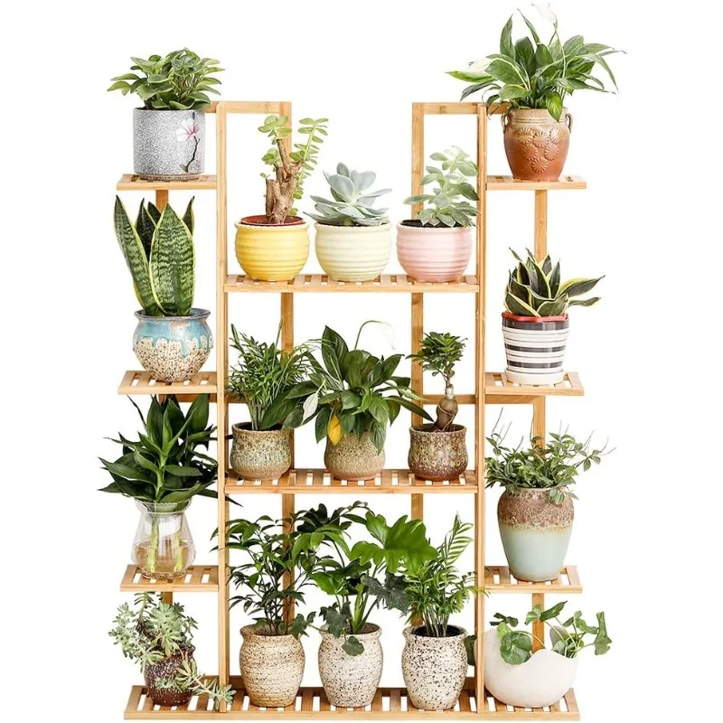 

Bamboo 9 Tier 17 Potted Plant Stand Rack Multiple Flower Pot Holder Shelf Indoor Outdoor Planter Display shelving unit for Patio