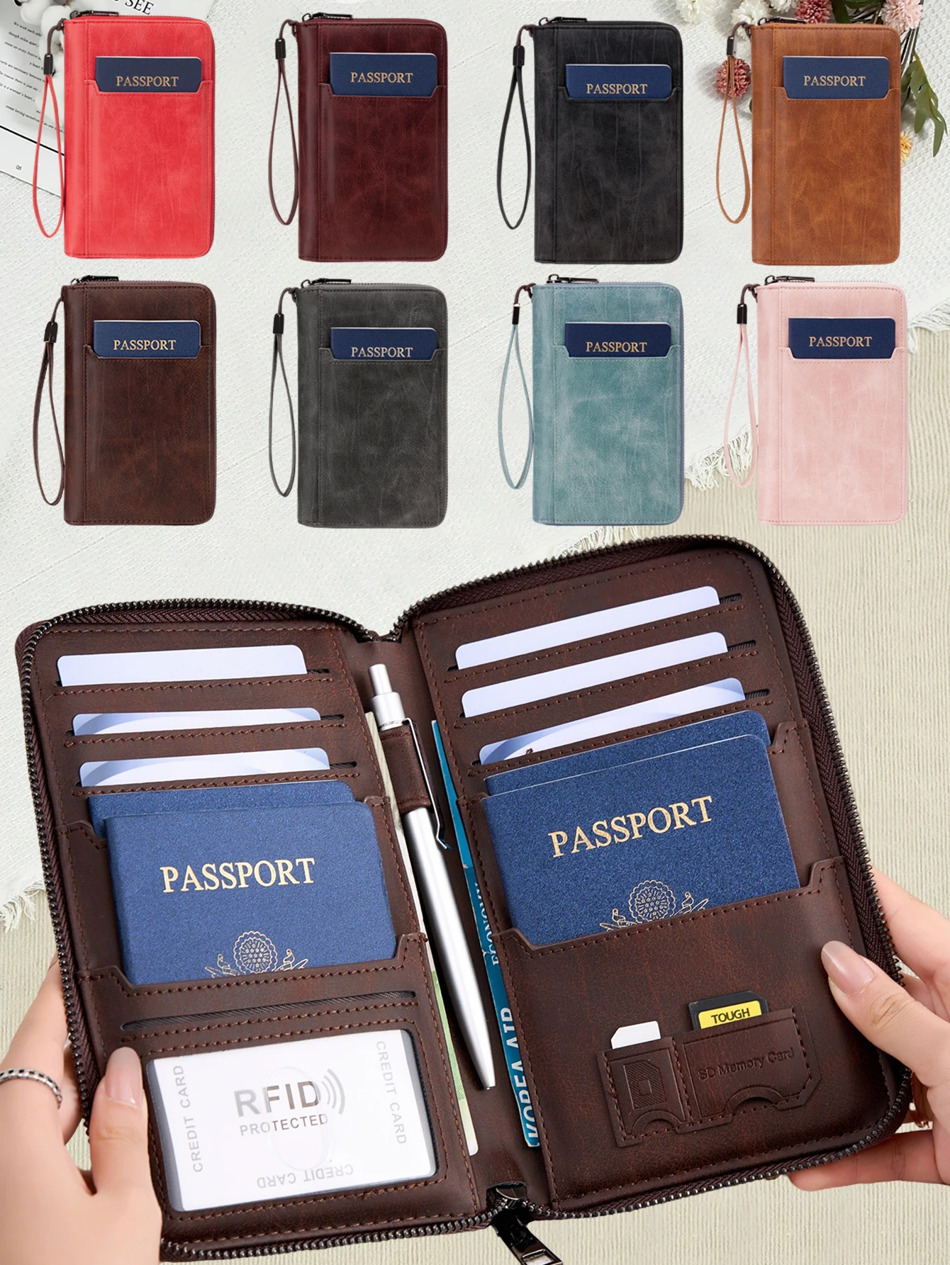 

Держатель для паспорта с защитой от RFID, дорожный кошелек с отделениями для карт, водонепроницаемый чехол для паспорта для мужчин и женщин
