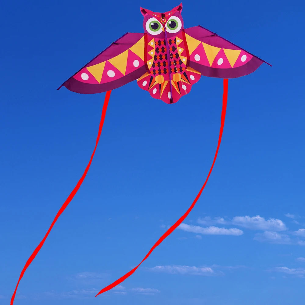 New Easy To Fly Colored Owl Kite Long Tail Ripstop 1M Cartoon Kites Gift 50 Meter Kite Line Plastic Flying Family Trips