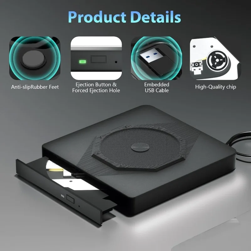 Quemador Bluray 3D USB 3,0, lector y grabador BD 6X, unidades externas de Blu ray, reproductor de CD y DVD, grabadora para Windows 7/8/10/11 MacOS