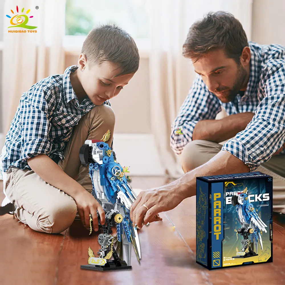 HUIQIBAO 679 個 MOC 機械式オウムモデルミニビルディングブロック動物鳥シリーズテクニカルレンガ子供のおもちゃデスク装飾