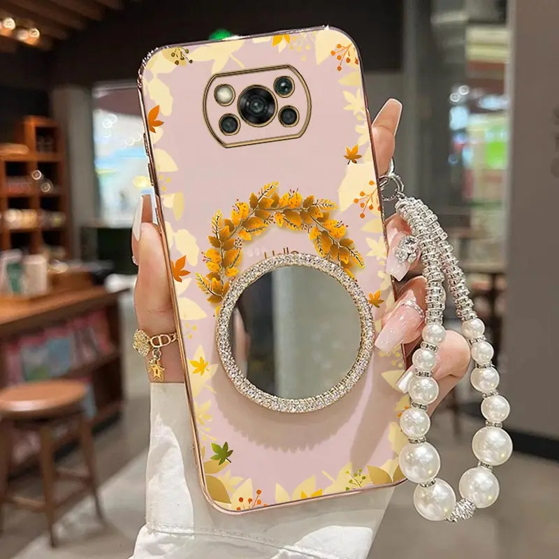 

Чехол для телефона с браслетом X3 Fallen leaves для Xiaomi POCO X4Pro X3Pro X6 M5 C61 C75 X5Pro X3NFC M6 C55 X7Pro C31 C65 Cover