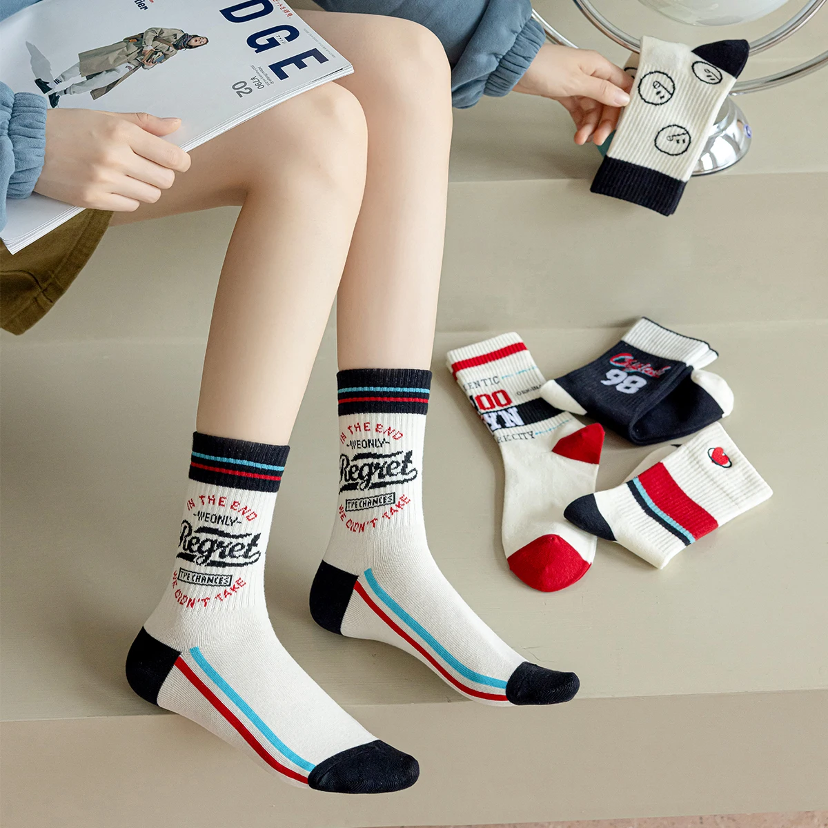 Носки школьные в стиле пэчворк женские, цветные длинные короткие дышащие, для бадминтона, для взрослых, Kpop, уличная одежда, 3 пары