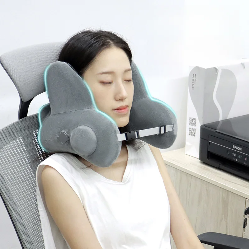 

Portable U-shaped Pillow Press-inflatable Ergonomic Neck Pillow Double Hump Design Travel Pillow