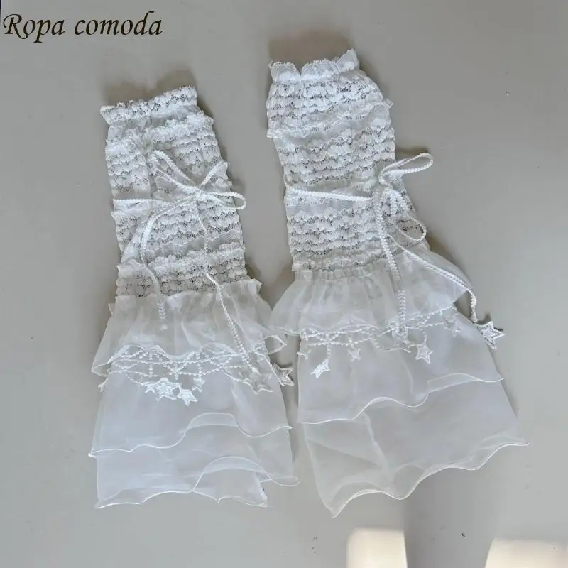 

MXMA Mesh Leg Sleeve Knee Highs Socks Baggy Cuff Leg Cover Ruffle Lace Leg Warmer