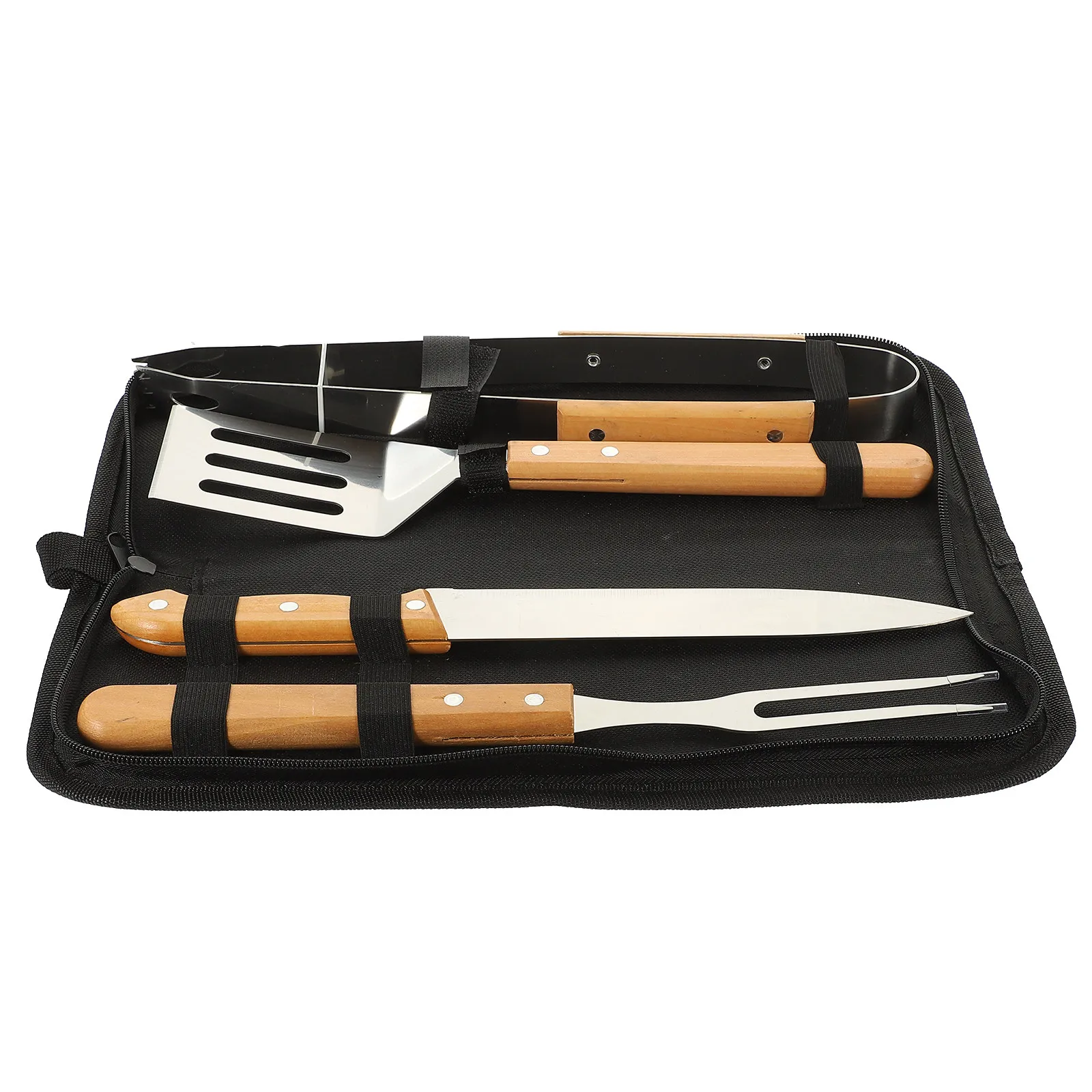 

Набор портативных инструментов для гриля, аксессуары для барбекю, уличные принадлежности для приготовления пищи, из нержавеющей стали, с деревянными ручками, противоскользящие, для кемпинга