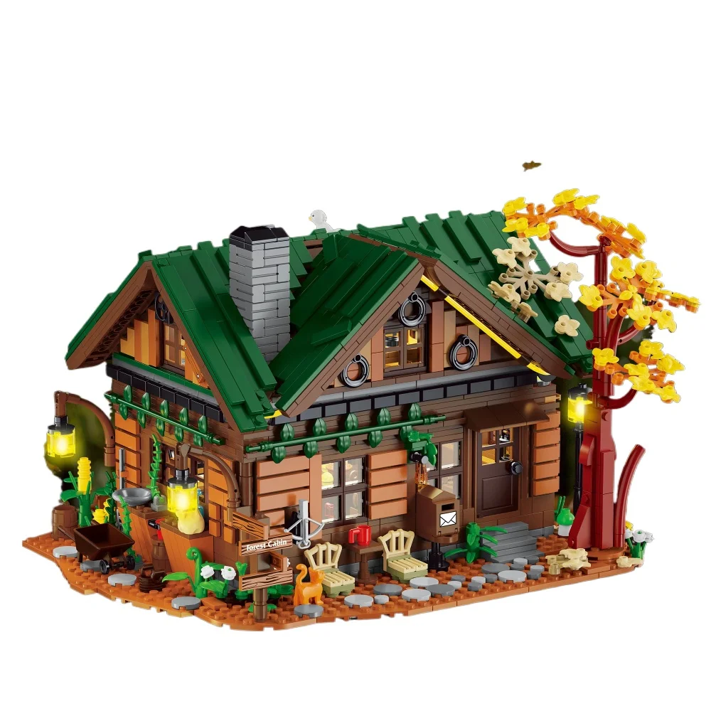 MOC Deep Mountain Forest Cabin Building Blocks Set Secluded Tree House Hut With Light DIY Toy For Children Birthday Holiday Gift