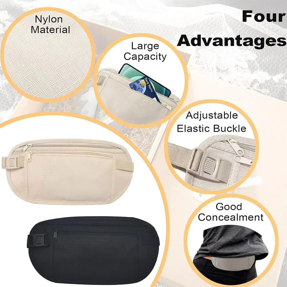 Marsupi da esterno per passaporto Portamonete con cintura nascosta Marsupio sportivo casual adatto per la corsa, l'escursionismo, il ciclismo