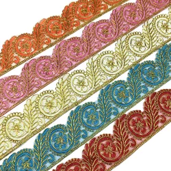 8 Yards Embroideried Lace Trims 3D Gold Thread Ethnic Webbing Tapes for Clothes Decor DIY Sewing Jacquard Applique Decor