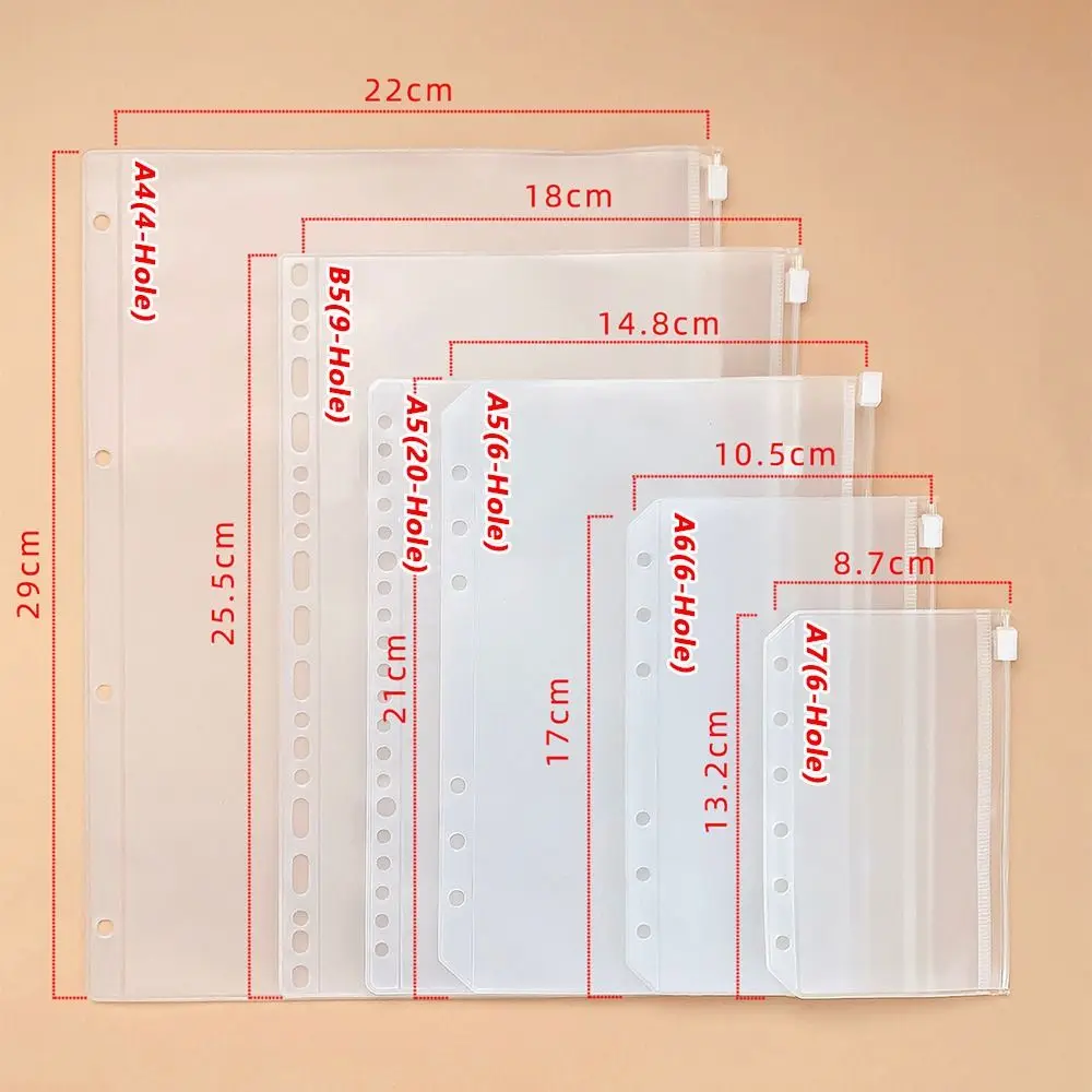 PVC 루즈리프 노트북 내부 가방 A4/A5/A6/A7/B5 방수 루즈리프 지퍼 가방 프로스트 셀프실링 파일 가방 선물용