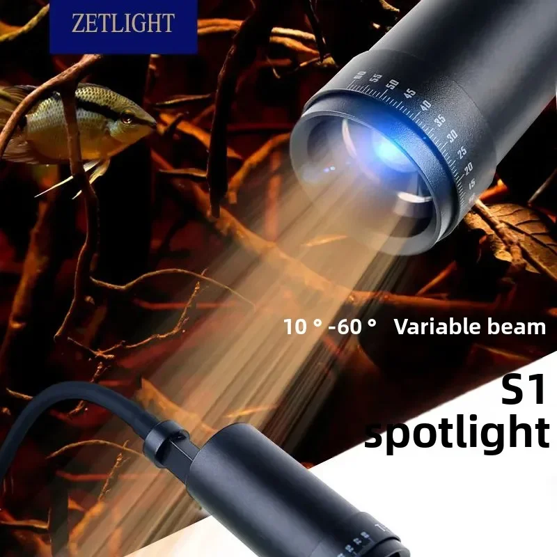 Zetlight-S1 9W Adjustable Spotlight Optical Projection Flexible Marine Aquarium LED light for Saltwater Coral Reef Fish Tank
