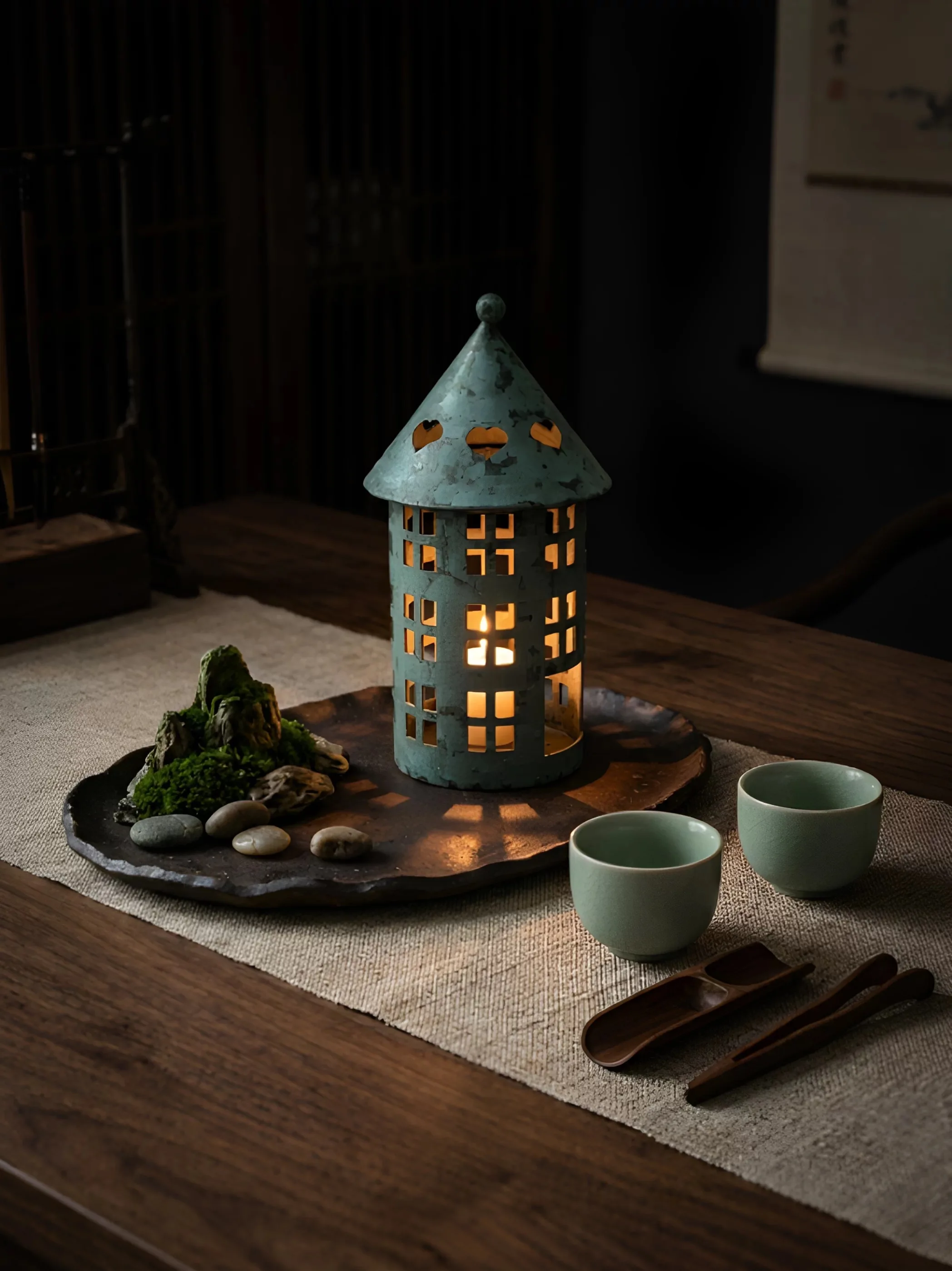 Vintage Galvanized Metal Lantern Candle Holder