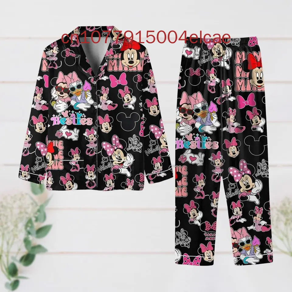 New Daisy Duck And Minnie Mouse Christmas Pajamas Disney 3D Printed Casual Men's and Women's Long Sleeve Shirt Pajama Set