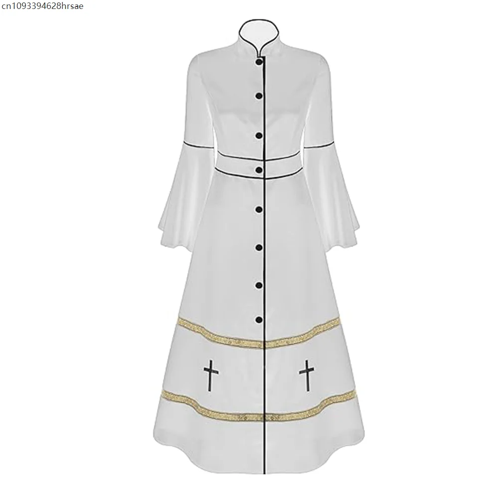 Bata de clero de iglesia para mujer, vestido Maxi con mangas acampanadas, disfraz de sacerdote, batas de púlpito, disfraz de Halloween