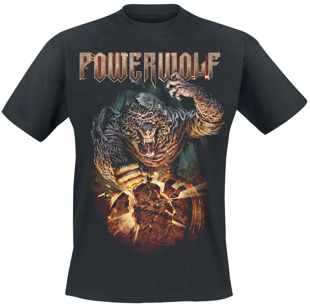 Powerwolf My Will Be Done Unisex Cotton T-shirt, Globe-Breaking Werewolf Print, Heavy Metal Rock Band Casual Tee