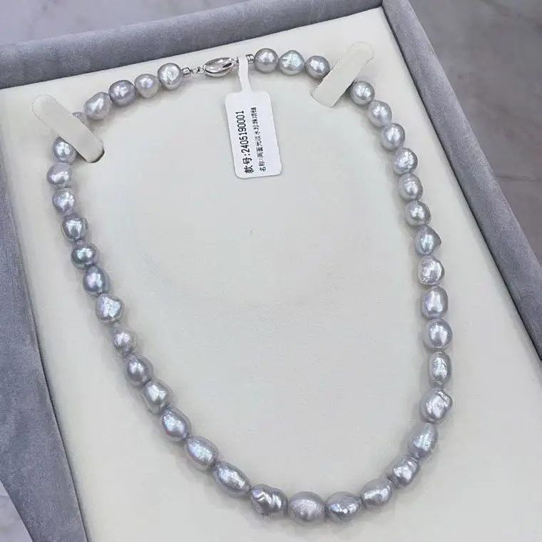 Certificated Natural Baroque Blue Strand Choker 925 Silver Freshwater Irrgular Akoya Grey Pearl String Unisex Necklace Jewelry