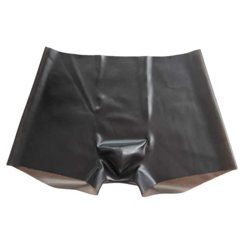 Man's Handmake Latex Boxer Panties Men Tight Fitting Four Cornered Underwear Smooth Rubber Flat Angle Convex Pouch Shorts